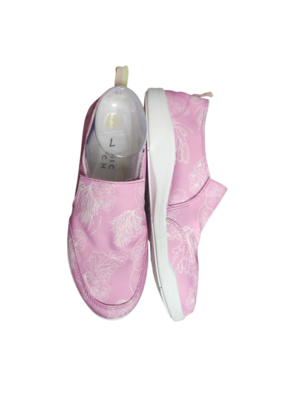 Vionic Malibu Pink Jellyfish Coral Canvas Slip On Sneakers Shoes Size 7